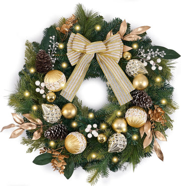24" Prelit Christmas Wreath for Front Door with Light (Gold)