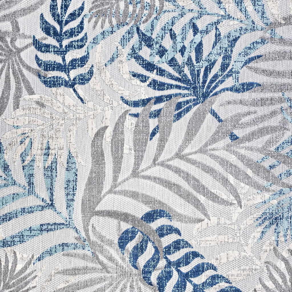 Tropical Leaves Square Rug Gray/Blue, Coastal Indoor Outdoor Rug