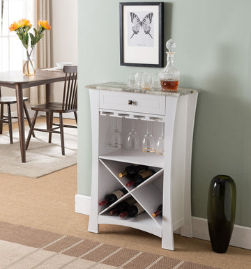 Hiland Bar Cabinet Wine Storage With Glass Holders & Drawer, White, White