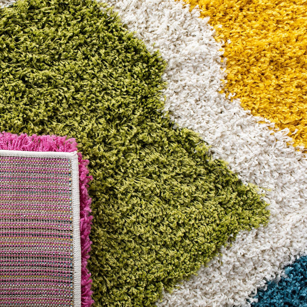 Kids Shag Collection Area Rug - 6'7" Square, Ivory & Multi, Rainbow Trellis Design, Non-Shedding & Easy Care, 2-inch