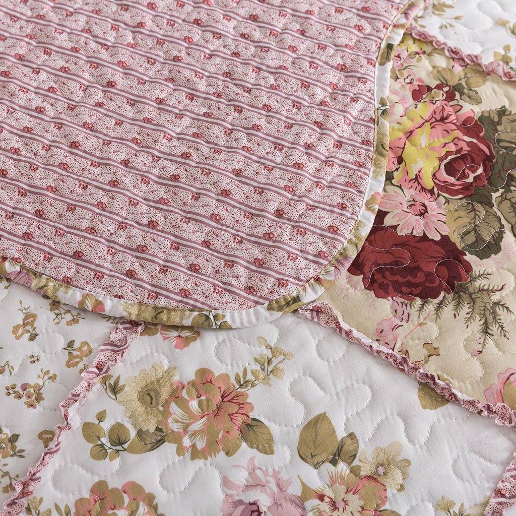 Quilt Bedding Sets - Floral Quilt Bedding Sets 3-Piece 90x96, Lightweight Bedspreads Patchwork Coverlet Rustic