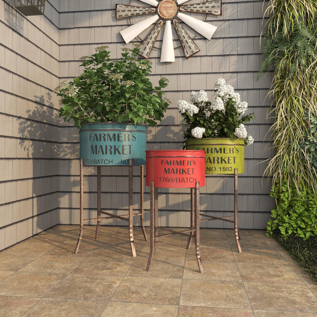 Metal Planter, Set of 3 Planter 22", 25", 28" H, Multi Colored