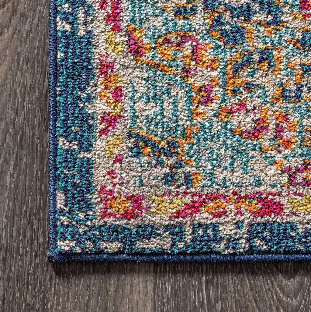 Boho Vintage Cream/Orange Indoor Area Rug, Bohemian Flair Traditional Medallion, Easy-Cleaning, Pet Friendly