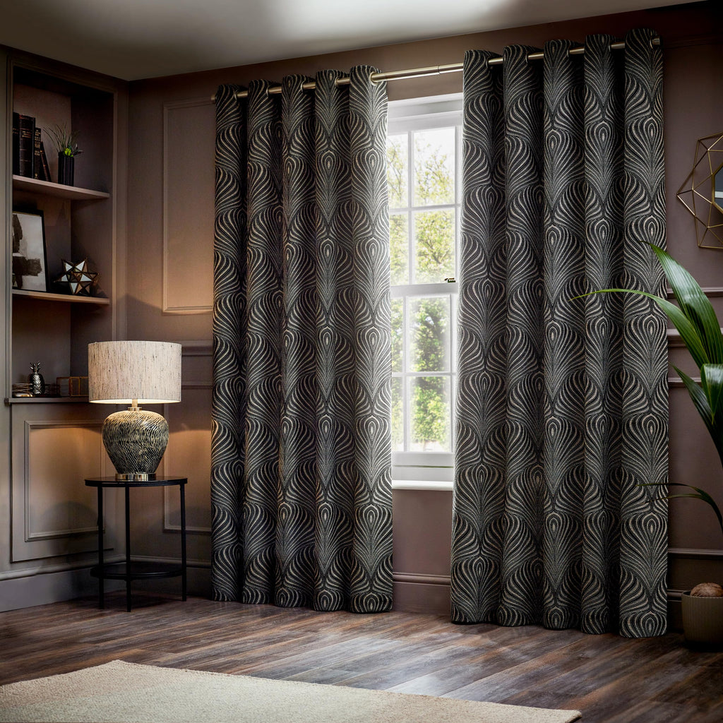 Gatsby Jacquard Eyelet Curtains - 2 Panels - Width x Drop - 229 x 229cm (90 x 90) - Black