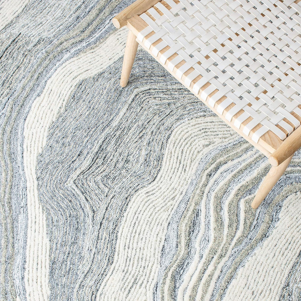 Area Rug 8x10 - Fifth Avenue - Large - Grey & Ivory, Handmade Wool, Mid-Century Modern Design