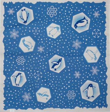 Furoshiki Wrapping Cloth 'Penguins and Snowflakes' Motif Japanese Fabric 50cm