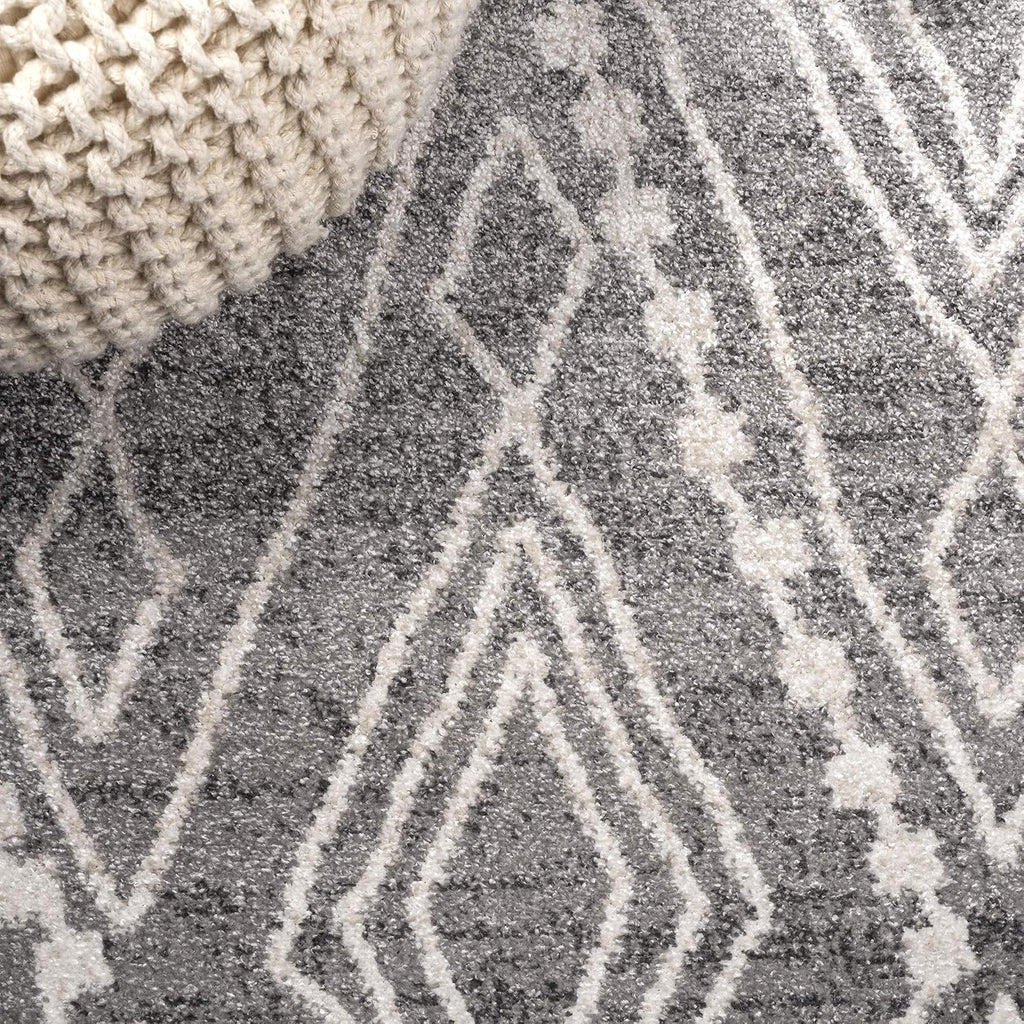 Rih Moroccan Style Diamond Gray/Ivory Indoor Area Rug, Bohemian, Casual, Easy-Cleaning, Pet Friendly