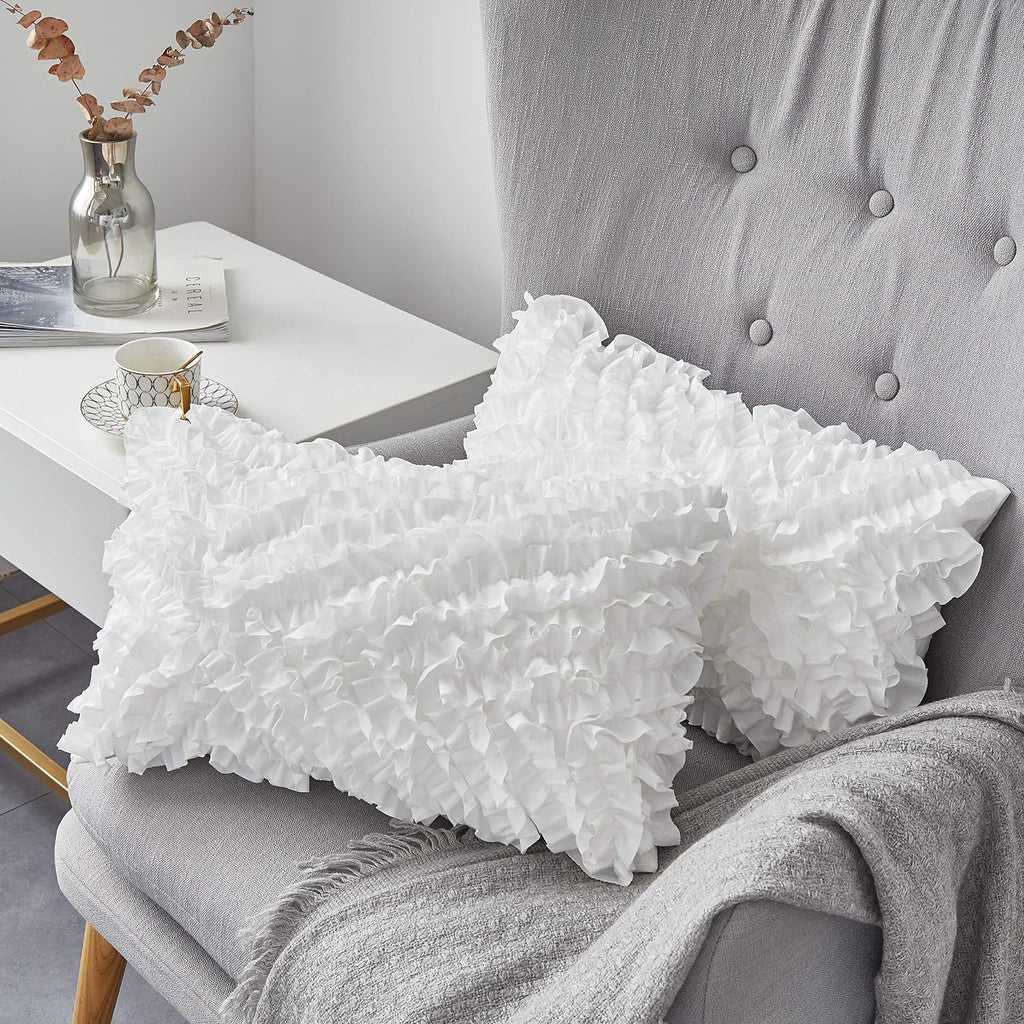 12x20 Lumbar Throw Pillow Inserts 2 Pack, 100% Cotton Breathable Cover Plump Rectangle Square Cushion Inserts White - Set of 2