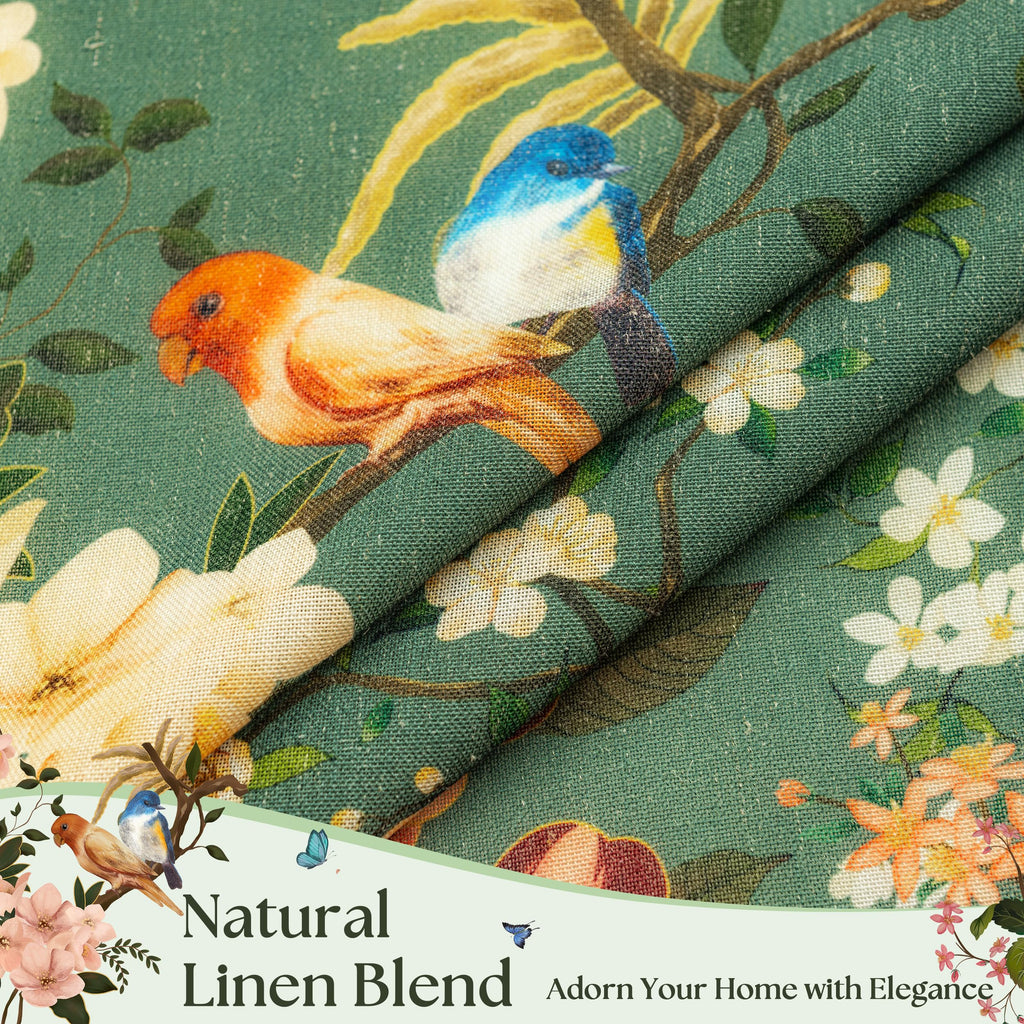 120 Inch Dark Olive Green Floral Bird Curtains 2 Panels Set