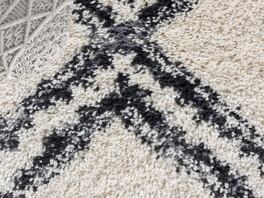 Moroccan Ivory & Grey Shag Area Rug - Traditional Rugs Tribal Print Diamond 7'9" x 10'2" (8x10) Living Room Carpet