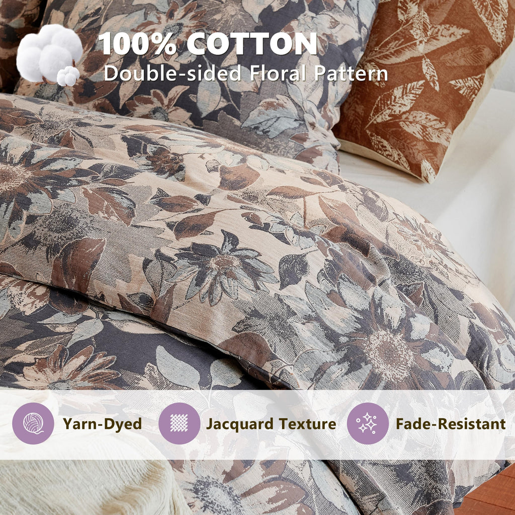Premium 100% Cotton Muslin Duvet Cover King Size, 3 PCS Double Gauze Yarn-Dyed Jacquard Duvet Cover Set with Zipper
