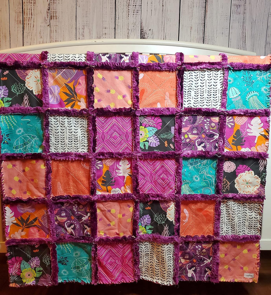 Mermaid Blanket, Quilt, Mermaid Quilt, Patchwork Quilt, Crib Quilt, Boho Rag Quilt, Floral, Baby Bedding, Baby Quilt