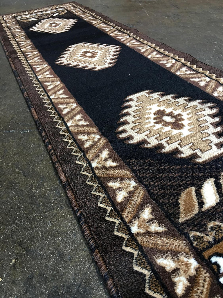 Southwest Native American Runner Area Rug Black & Brown Design D143 (2 feet X 7 feet)