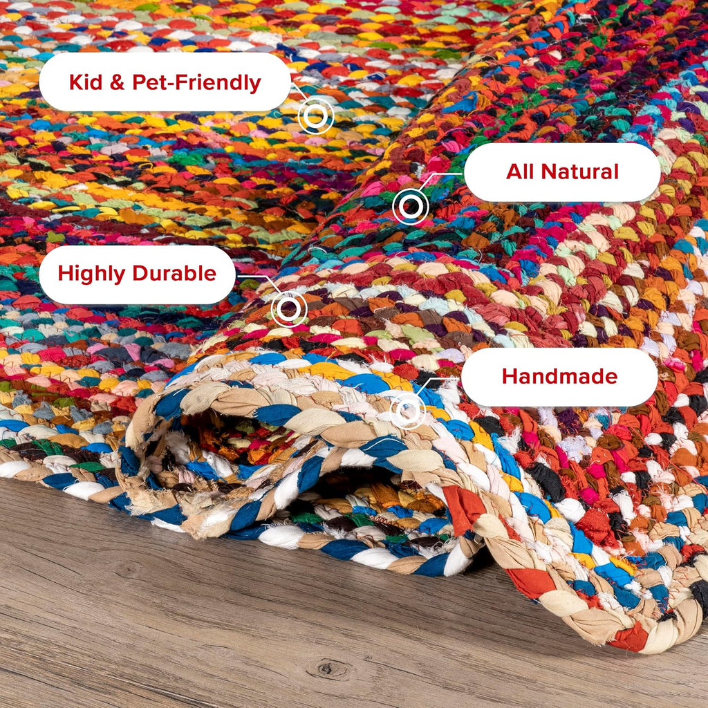 Tammara Multicolor Ombre Braided Area Rug, Oval 5' x 8' | Tammara Ombre Oval 5' x 8' Area Rug Bedroom Dining Room