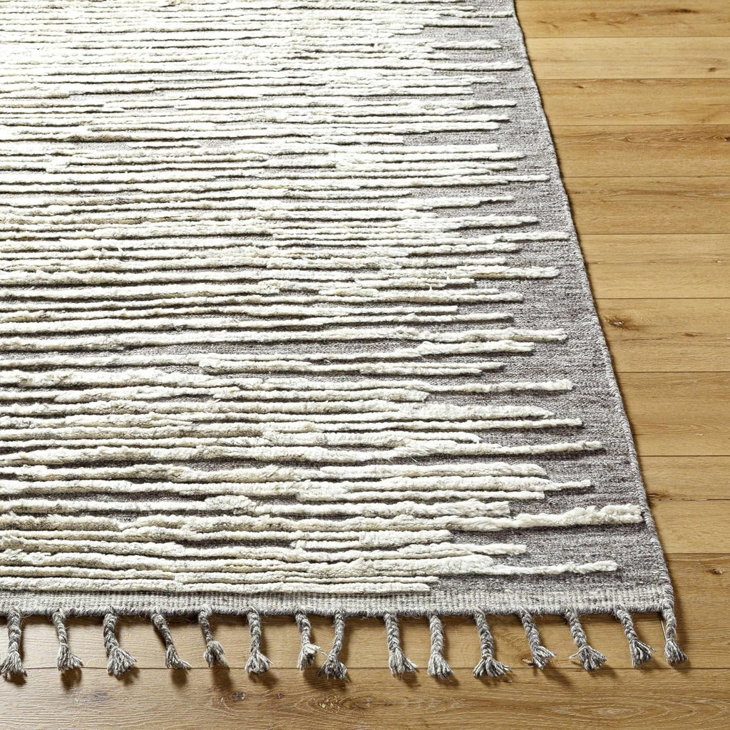 Mahaffey Wool Living Room, Bedroom Area Rug - Striped Abstract Distressed Faded - Bohemian Transitional Modern