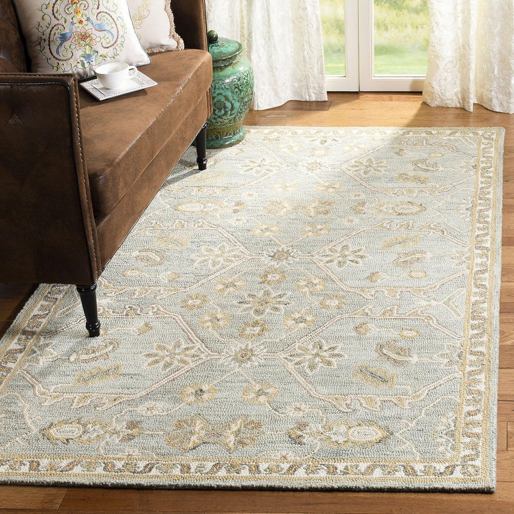 Blossom 8' x 10' Slate / Beige Handmade Premium Wool Area Rug