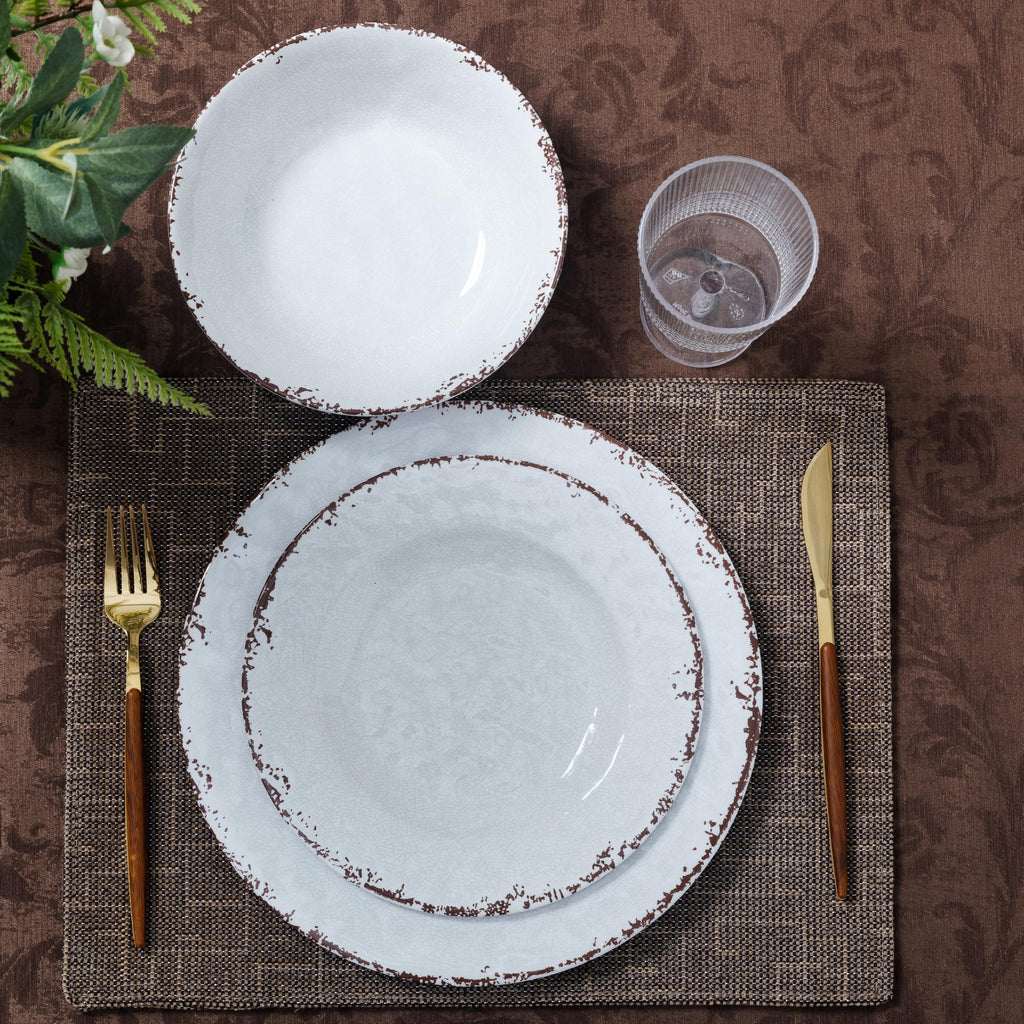 18-Piece Rustic Farmhouse Melamine Dinnerware Sets for Indoor Outdoor Use