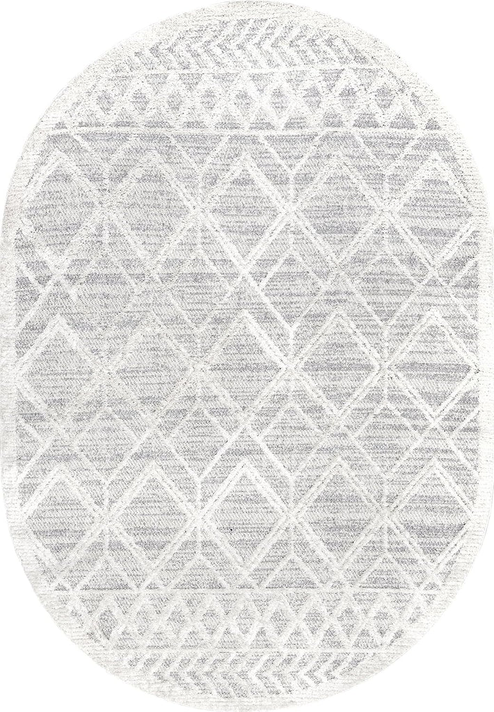 Ansley Light Grey Trellis Power Loomed Area Rug, Oval
