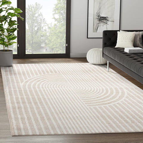 Abani Area Rug for Living Room -Nuevo 5' x 8' Beige Arch Pattern Area Rug, Soft and Durable Living Room Rug