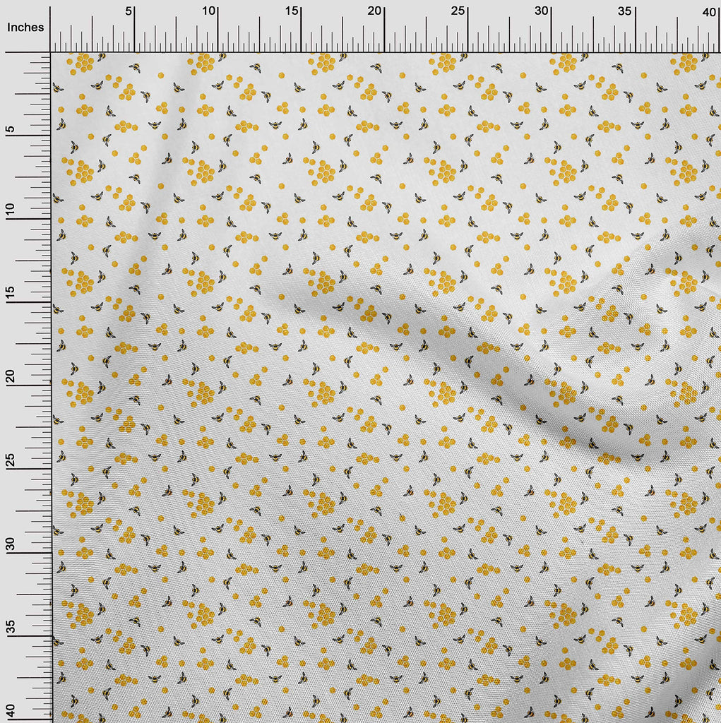 Cotton Poplin Fabric Honeycomb & Honey Bee Insect Printed Fabric 1 Yard 42 Inch Wide