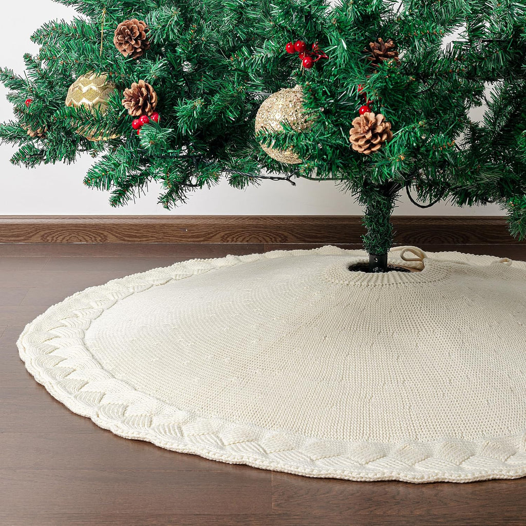 Christmas Tree Skirt - 48 Inch Knitted Xmas Tree Skirt