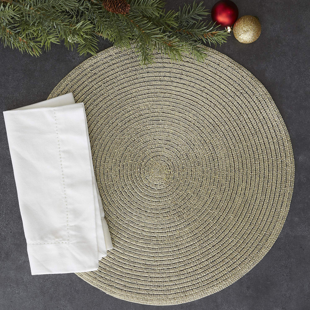 Metallic Round Woven Placemats, Set of 4, 15", Champagne Gold