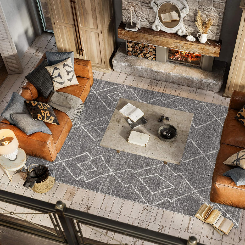 Alia Moroccan Beni Souk Gray/Cream Indoor Area Rug, Bohemian, Scandinavian, Easy-Cleaning, Pet Friendly