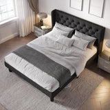 Queen Bed Frame with Button Tufted Wingback Headboard, Modern Upholstered Bed Frame with Solid Wooden Slats Support