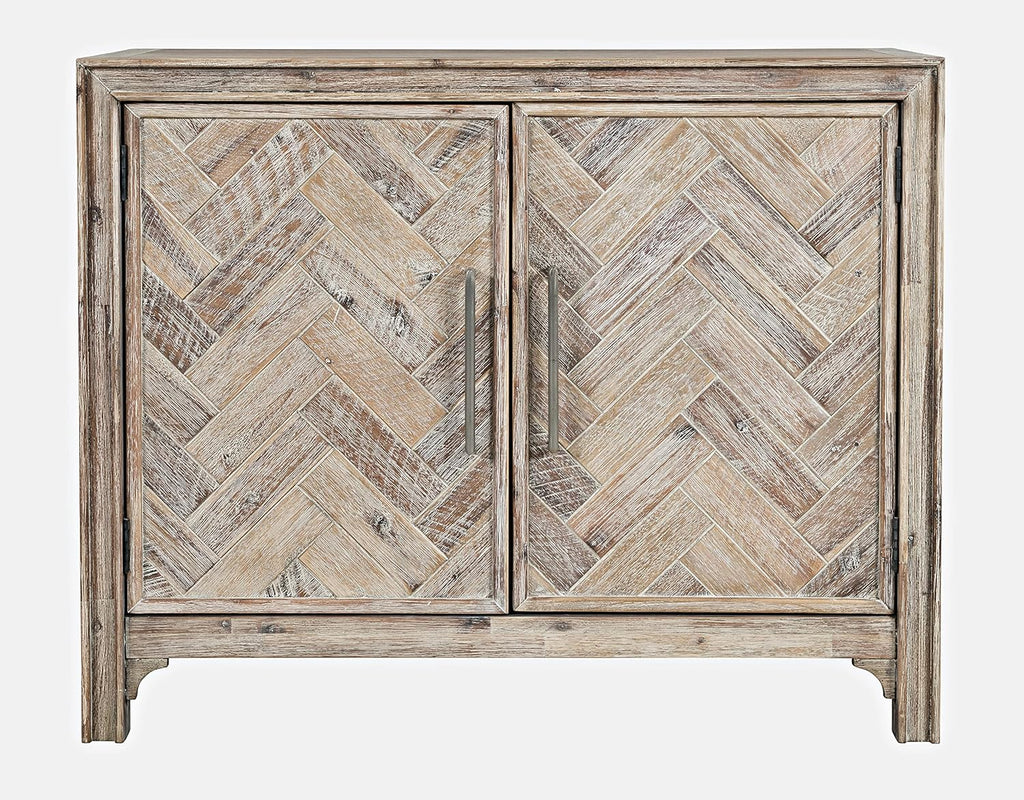 Accent Chest with 2 Doors and 2 Shelves, Acacia Wood Mid-Century Modern Storage Cabinet Bedroom, Grey Wash