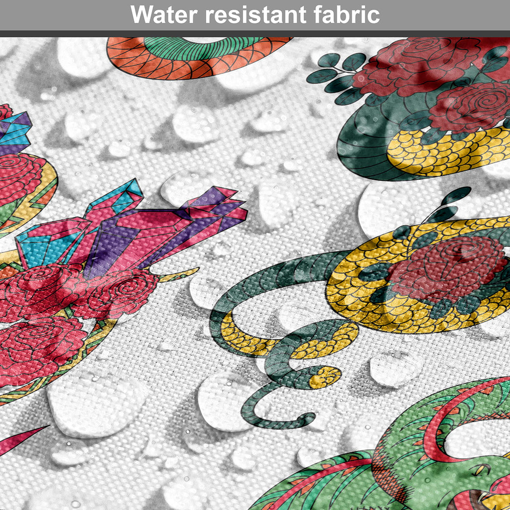 Dragon Fabric by The Yard, Colorful Traditional Reptiles Flowers and Historic Items Japanese Ornaments Pattern