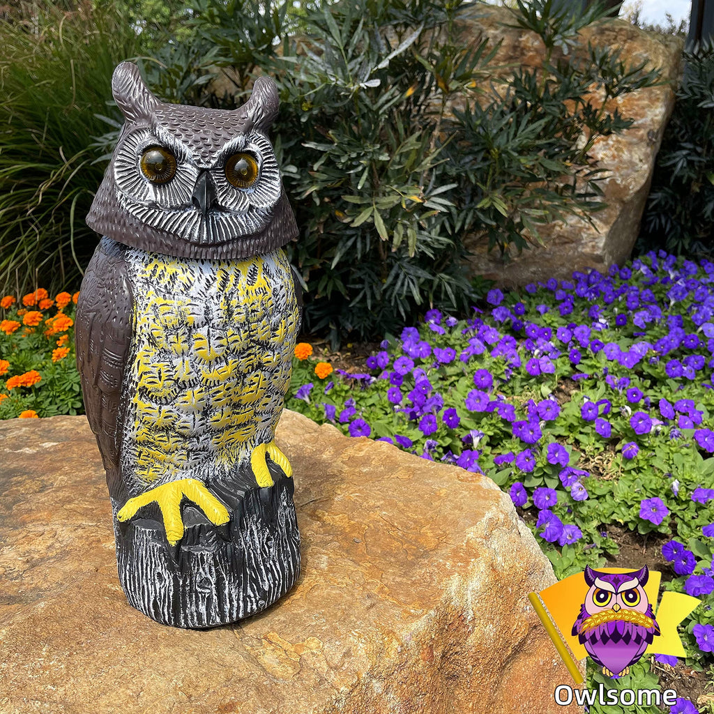 Solar Owl with Glowing Eyes, Rotating Head, Hoot Sound, Motion Detector and Silent Mode, Plastic Owl Garden