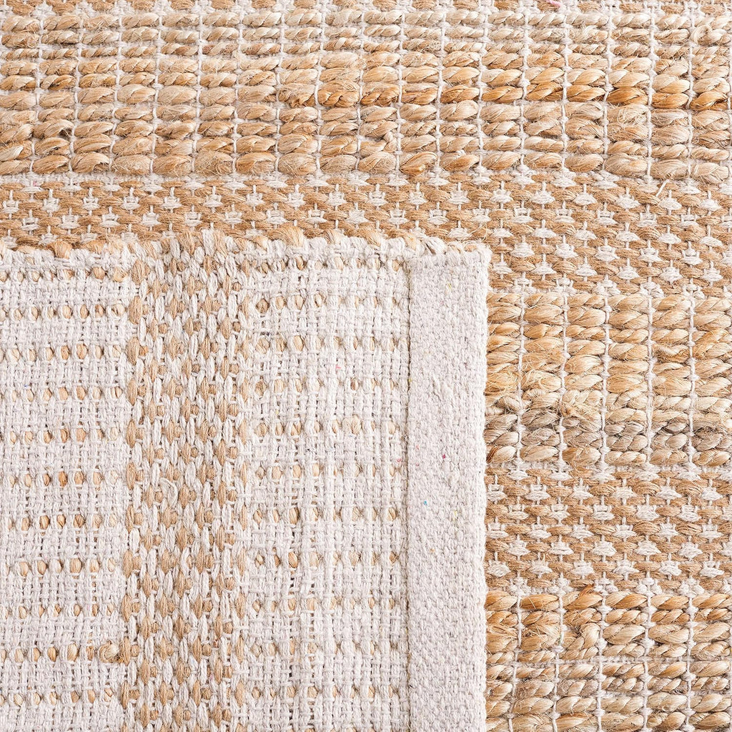 Natural Fiber Collection Area Rug - 10' x 14', Ivory & Natural, Handmade Boho Farmhouse Rustic Jute & Cotton Jute