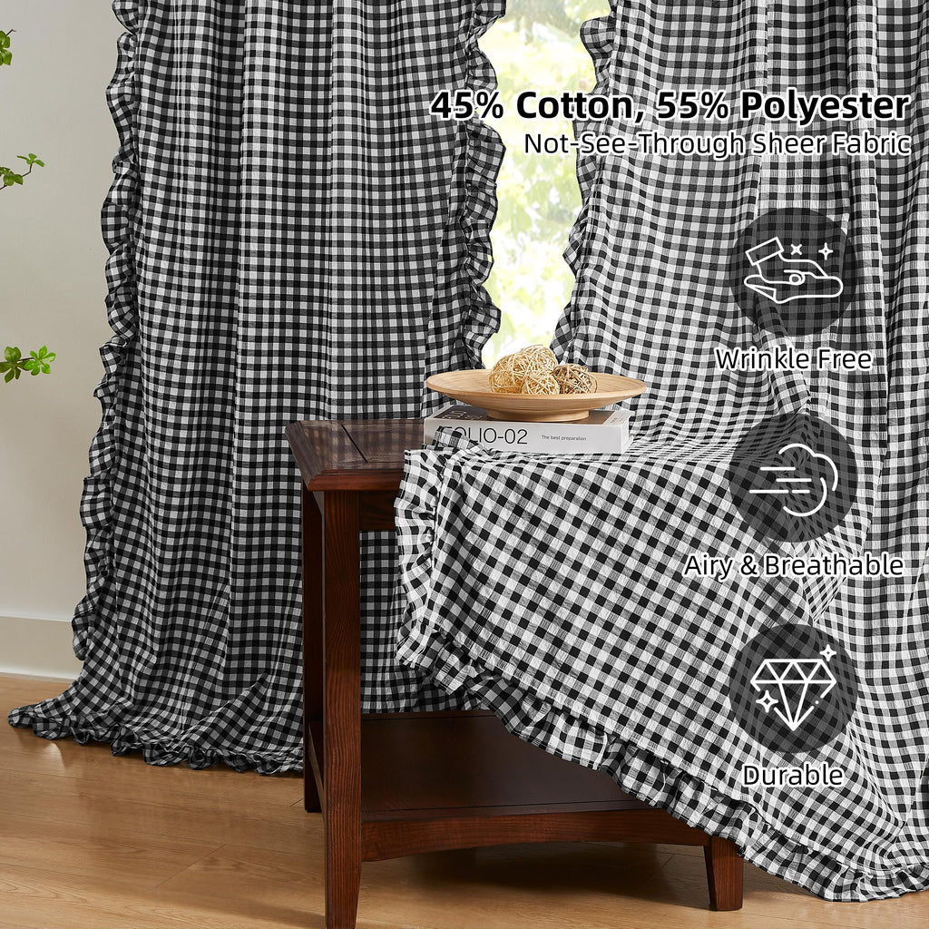Black White Buffalo Plaid Rustic Curtain Panels 90 Inches Length