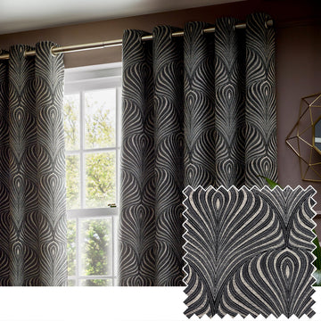 Gatsby Jacquard Eyelet Curtains - 2 Panels - Width x Drop - 229 x 229cm (90 x 90) - Black