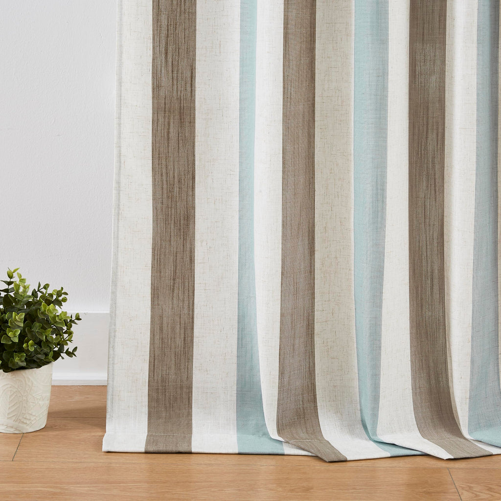 Linen Stripe Curtains Brown and Aqua 40"Wx95"L 2 Panels