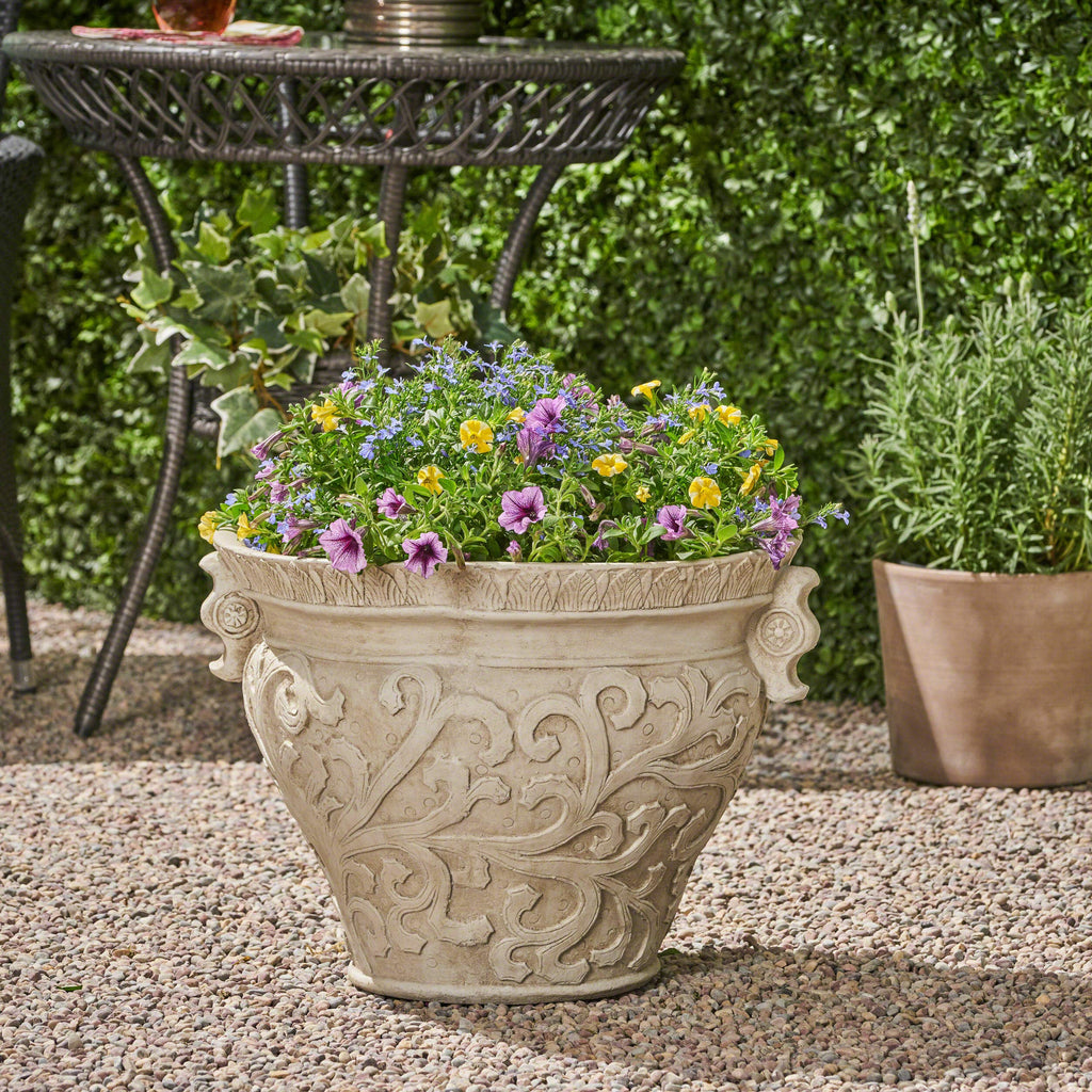 Noble House Largo Outdoor Garden Urn Planter Pot in Antique White