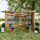 12' x 8' Cedar Wood Cabana Corner Pergola with Bamboo Privacy Panels for Outdoor Patio, Deck, Garden, Poolside
