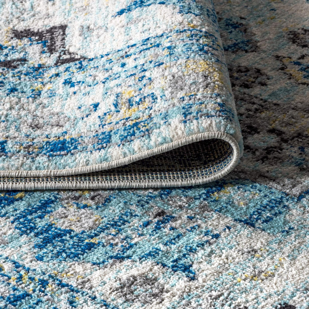 Modern Boho Vintage Medallion Cream/Blue Indoor Area Rug, Bohemian, Traditional, Easy-Cleaning, Pet Friendly