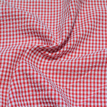 Seersucker Red Gingham Fabric by the Yard | Lightweight Red and White Checked Gingham Cloth | Picnic Tablecloth Shirt
