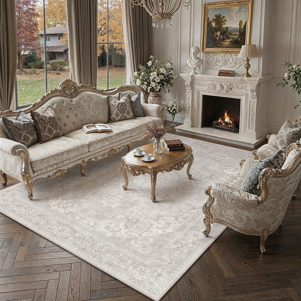 8x10 Area Rug Washable Grey Vintage Oriental Medallion