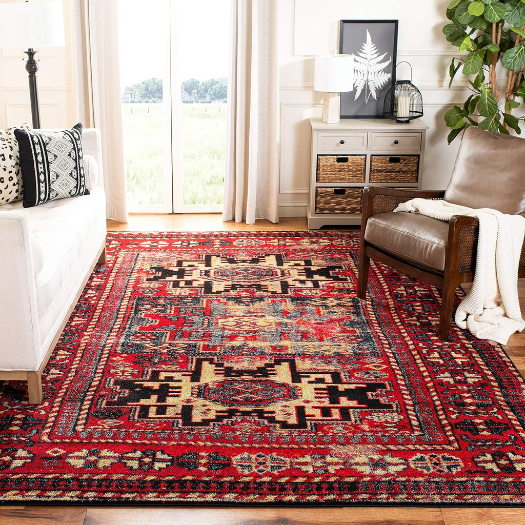 Vintage Hamadan Area Rug - 9' x 12', Red & Multi, Oriental Traditional Persian Design, Non-Shedding & Easy Care