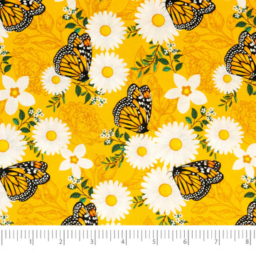 Fabrics, 100% Cotton Print, 44 Inch Wide, Quilt and Craft Fabric for Sewing, Orange and Green Butterfly, Cut by the