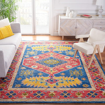 Aspen Area Rug - 10' x 14', Red & Blue, Handmade Boho Wool