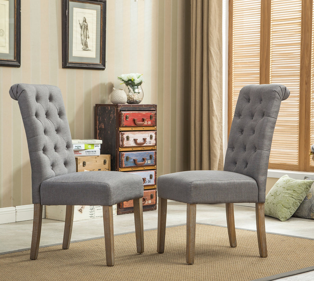 Habit Grey Solid Wood Tufted Parsons Dining Chair (Set of 2), Gray
