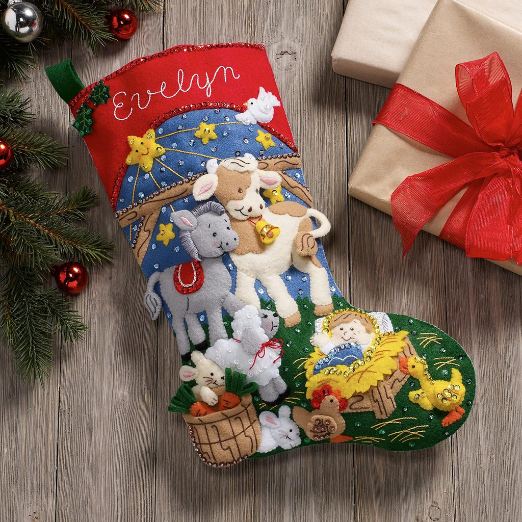 Felt Applique 18" Stocking Making Kit, Christmas Nativity