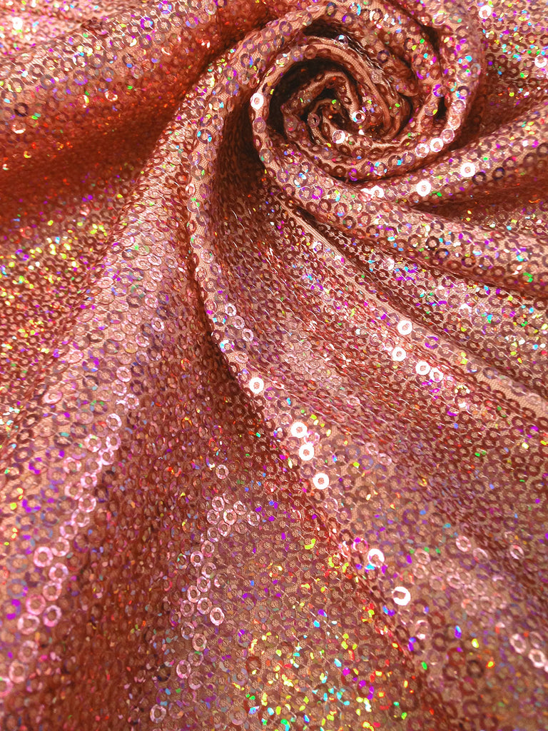 3mm Micro Mini Holographic Sequins on Stretch Polyester Spandex Jersey Fabric (Peach)