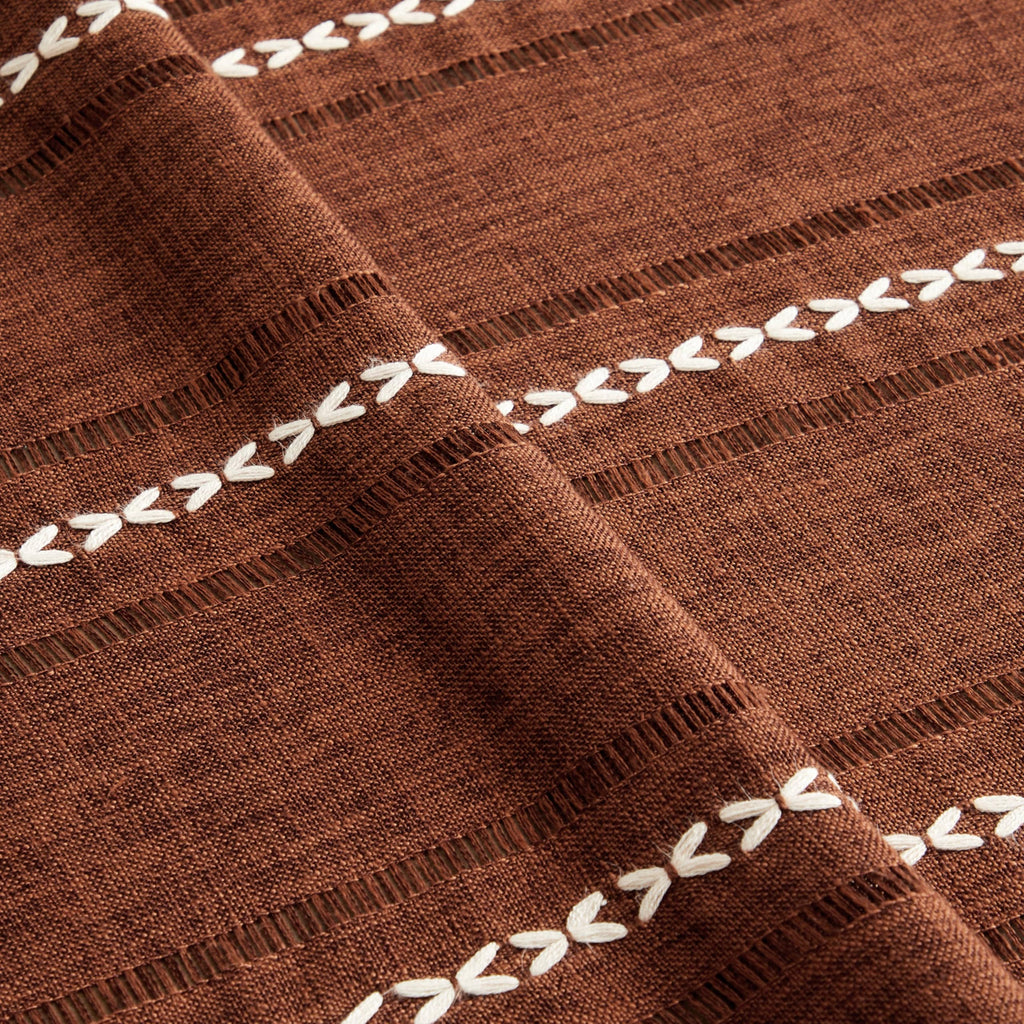 Hemstitched Striped Boho Table Cloth, 54 Inch Round Terracota