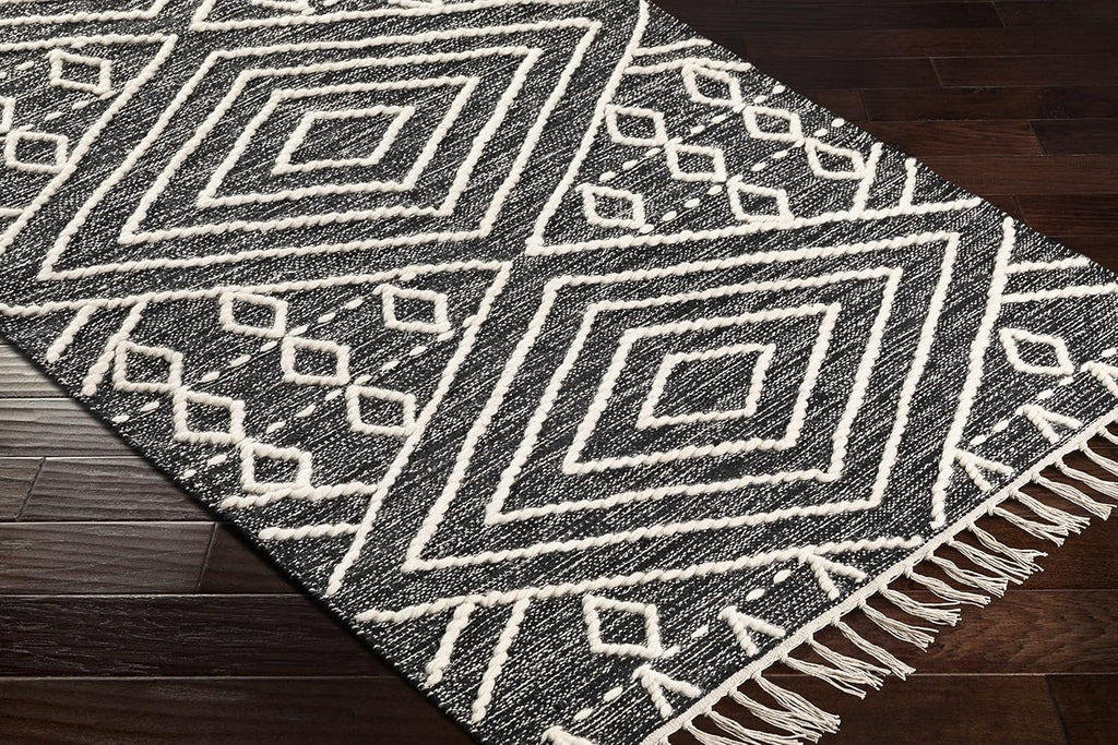 Sumac Living Room, Bedroom Area Rug - Geometric Diamond Tribal Trellis Border - Bohemian Transitional Tribal Boho