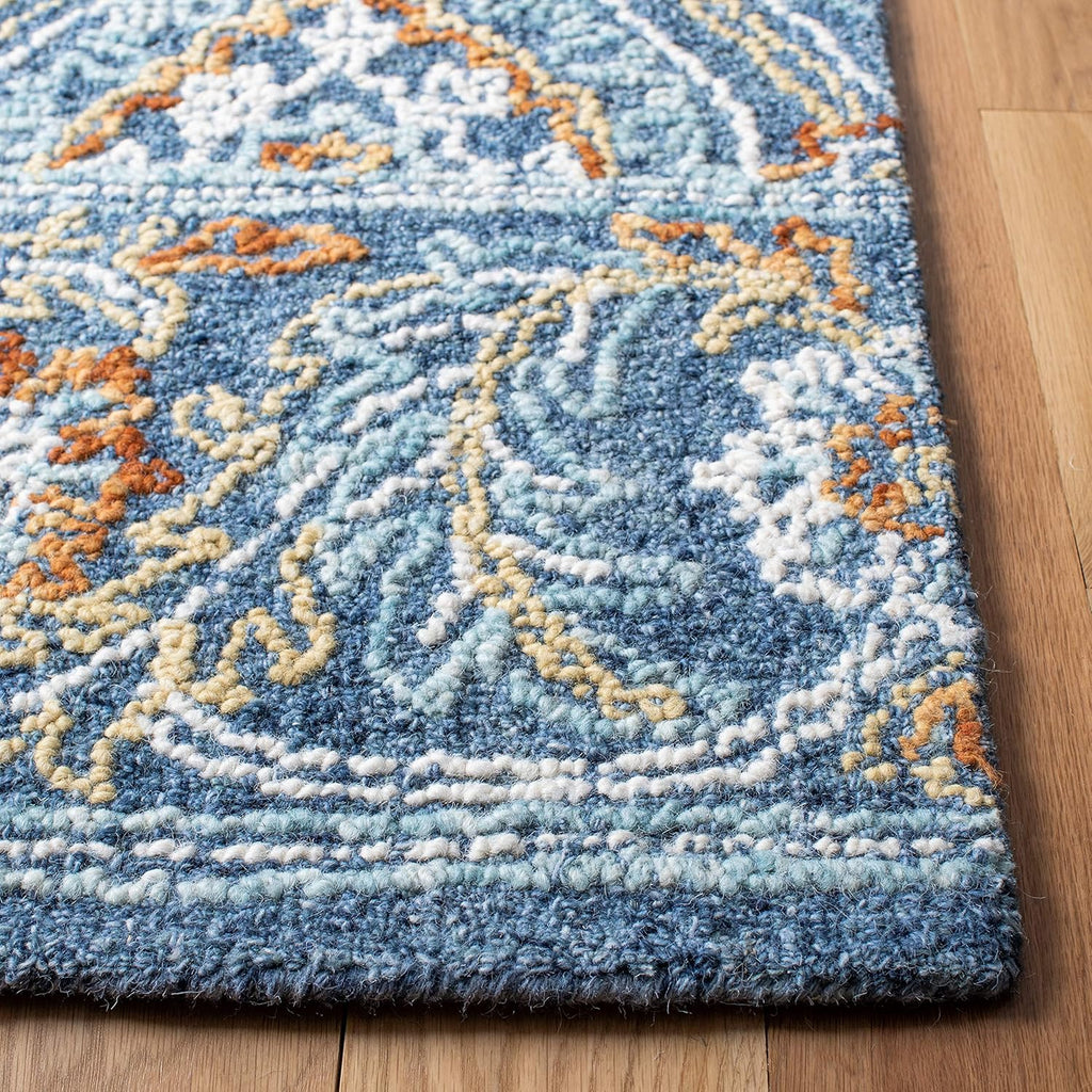 Blossom Area Rug - 9' x 12', Navy & Yellow, Handmade Wool