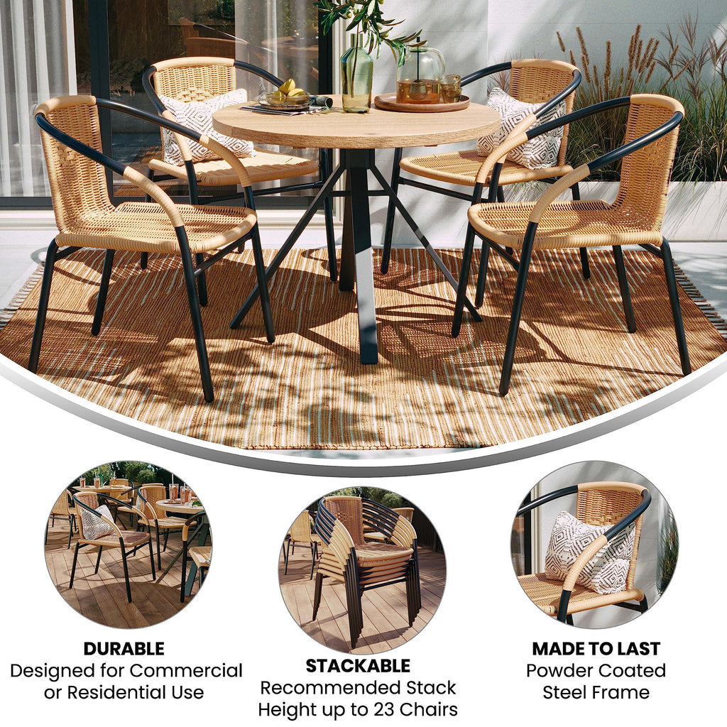 Lila 4 Pack Beige Rattan Indoor-Outdoor Restaurant Stack Chair | Versatile and Stylish Seating